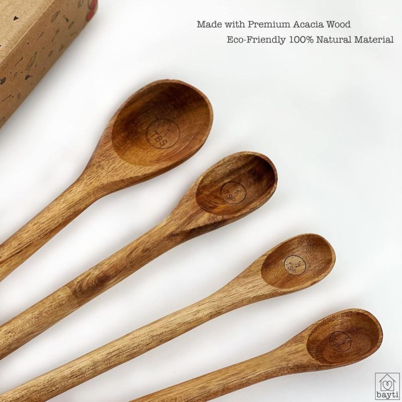 Cucharas Medidoras de Madera de Acacia Bayti – Juego de 4 Piezas