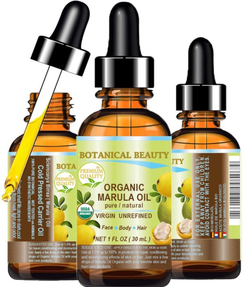Botanical Beauty Orgánico ACEITE DE MARULA WILD GROWTH 100% Puro Natural Virgen No Refinado Prensado en Frío Hidratante para ROSTRO PIEL SECA CUERPO