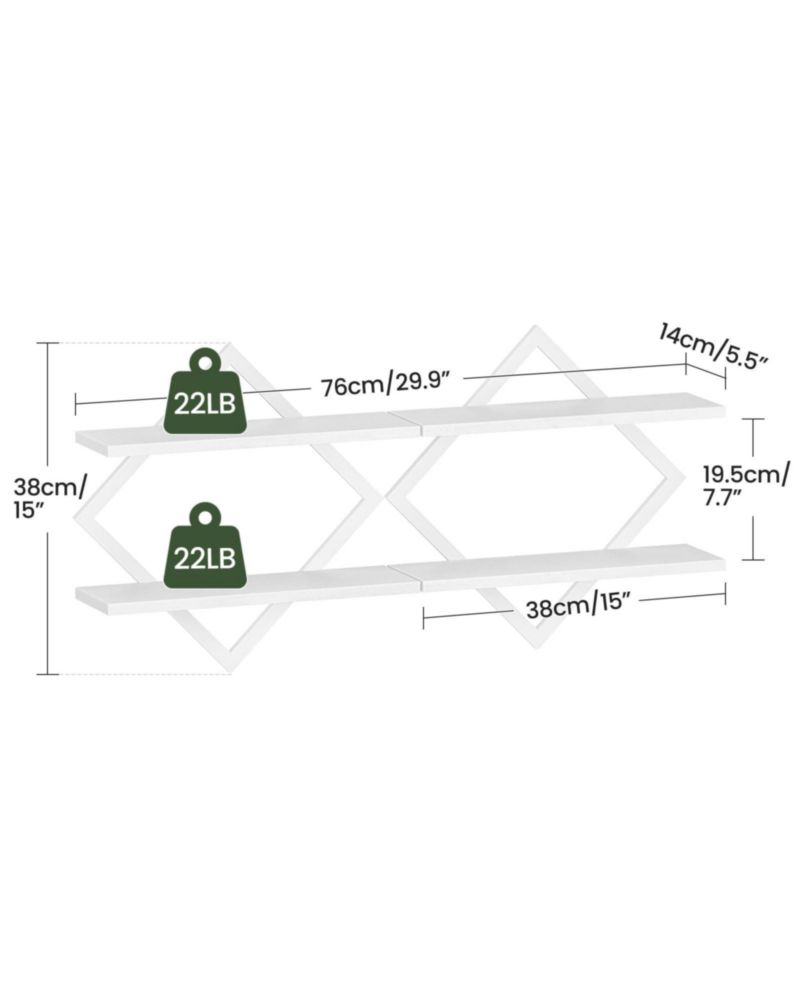 Estanterías flotantes CHOEZON 38 cm blanco – Juego de 2 unidades de 2 niveles
