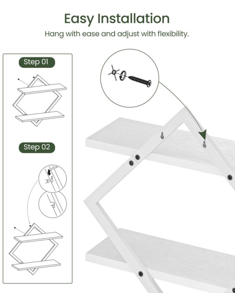 Estanterías flotantes CHOEZON 38 cm blanco – Juego de 2 unidades de 2 niveles