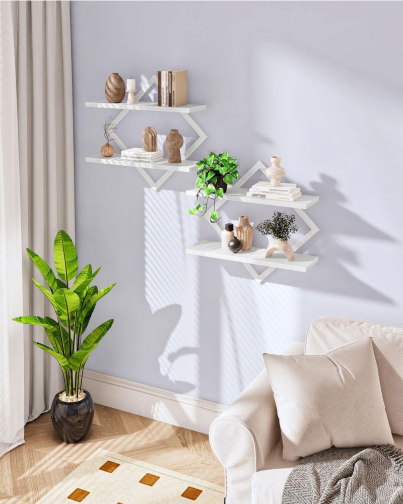 Estanterías flotantes CHOEZON 38 cm blanco – Juego de 2 unidades de 2 niveles