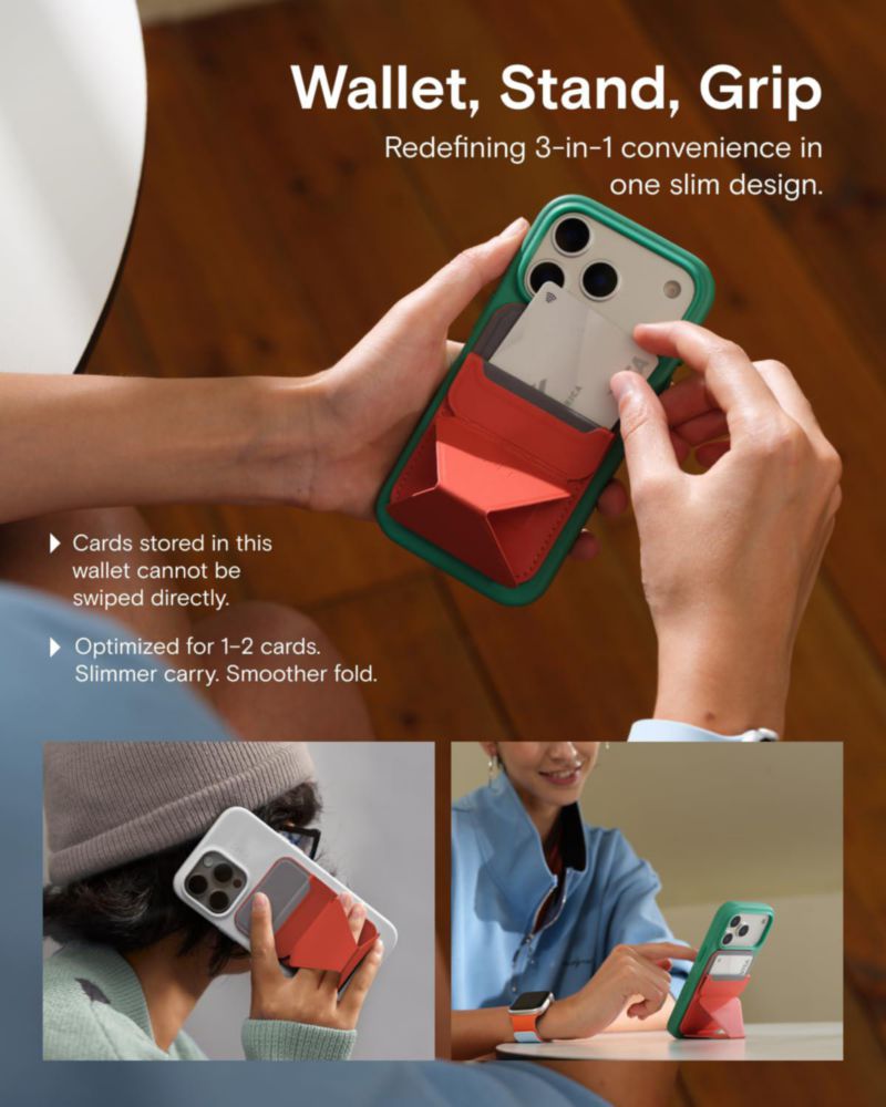 Soporte para iPhone MOFT MagSafe con Billetera de Cuero Vegano Color Arcilla y Ángulo Ajustable