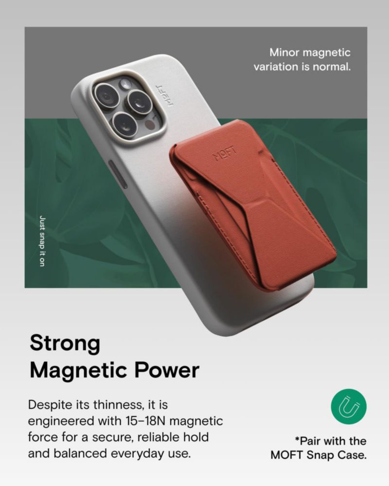 Soporte para iPhone MOFT MagSafe con Billetera de Cuero Vegano Color Arcilla y Ángulo Ajustable