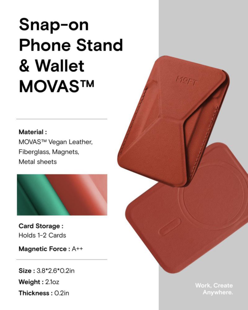 Soporte para iPhone MOFT MagSafe con Billetera de Cuero Vegano Color Arcilla y Ángulo Ajustable