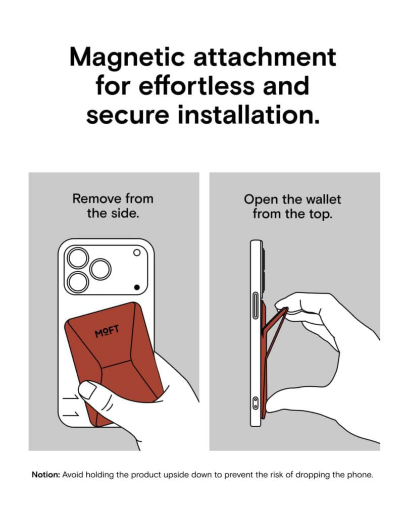 Soporte para iPhone MOFT MagSafe con Billetera de Cuero Vegano Color Arcilla y Ángulo Ajustable