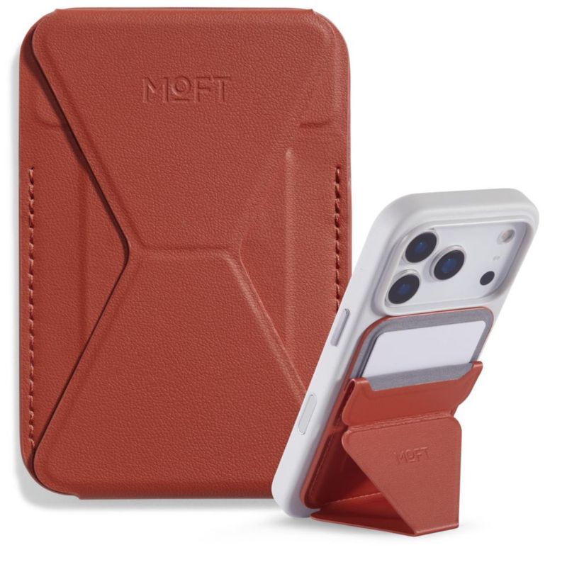 Soporte para iPhone MOFT MagSafe con Billetera de Cuero Vegano Color Arcilla y Ángulo Ajustable