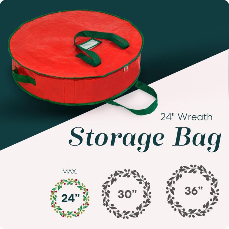 Bolsa de almacenamiento para coronas navideñas Handy Laundry 61 cm roja con cremallera