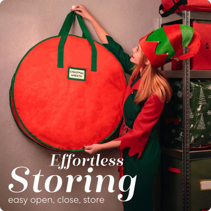 Bolsa de almacenamiento para coronas navideñas Handy Laundry 61 cm roja con cremallera