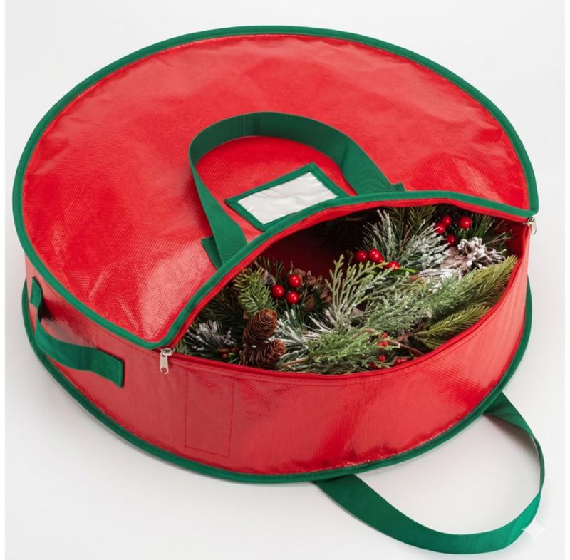 Bolsa de almacenamiento para coronas navideñas Handy Laundry 61 cm roja con cremallera