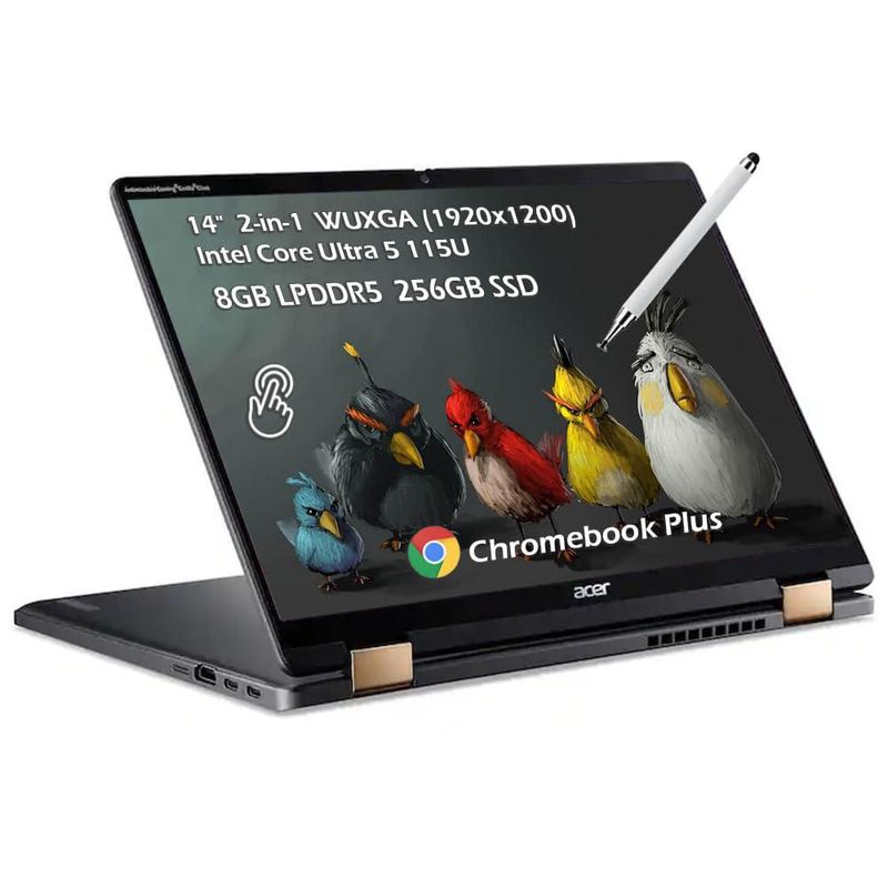 Acer Chromebook Plus Spin 714 2-en-1 portátil con IA de Google – pantalla táctil IPS Full HD de 14" | Intel Core Ultra 5 115U | 8 GB LPDDR5 SSD de