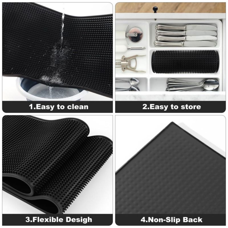 Alfombrilla para secado de platos Jinmuxilll 61 × 30 cm paquete de 2 negra PVC