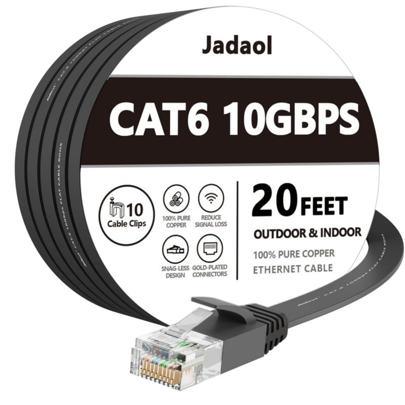 Cable Ethernet Jadaol Cat6 6 m Plano 10 Gbps Negro