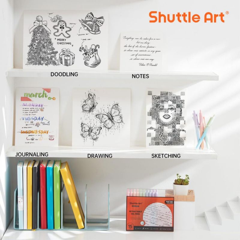 Bolígrafos de gel Shuttle Art Pack de 15 punta 05 mm tinta negra