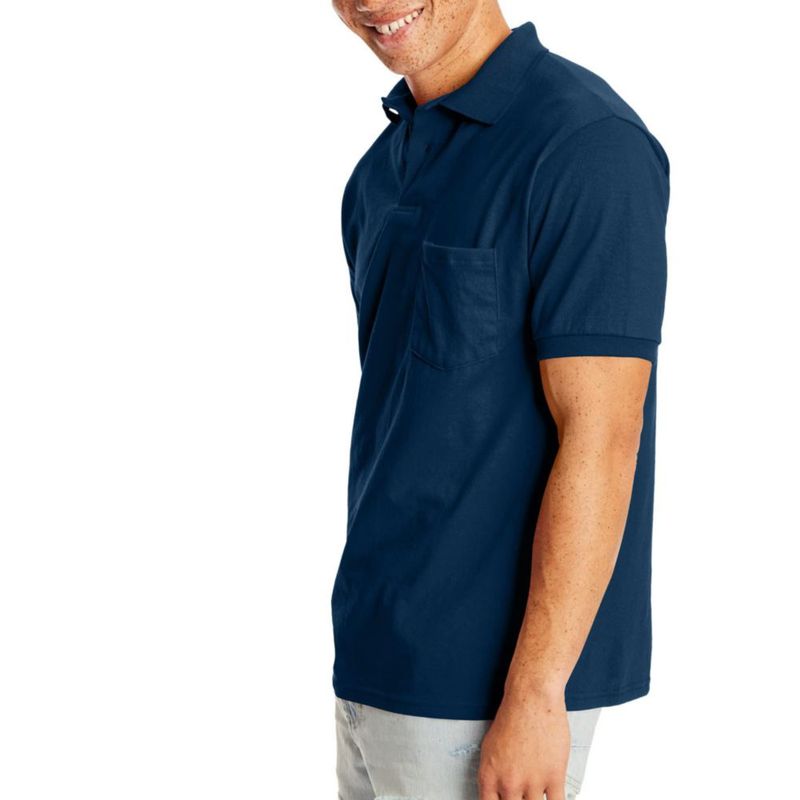 Camisa Polo Hanes de Manga Corta con Bolsillo de Jersey para Hombre Azul Marino 3XL