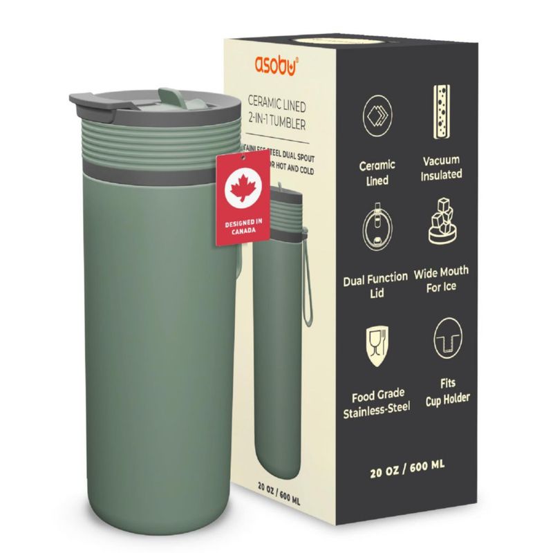 Botella de Agua Asobu 600 ml Cerámica Aislada 2 en 1