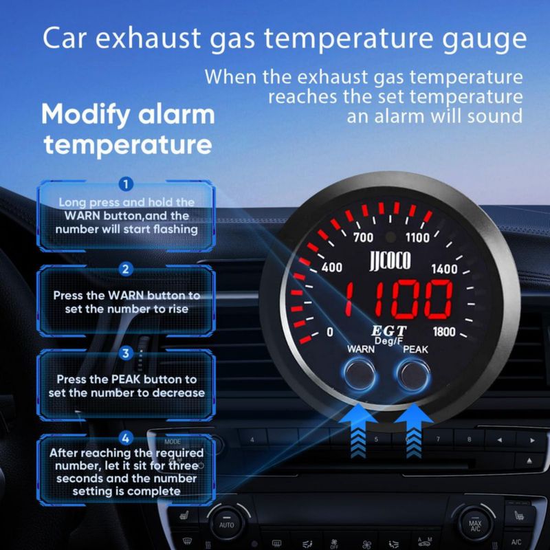 Kit de Medidor de Temperatura de Gases de Escape (EGT) ZHSYMX 52 mm con Pantalla LED Digital