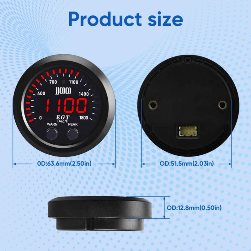 Kit de Medidor de Temperatura de Gases de Escape (EGT) ZHSYMX 52 mm con Pantalla LED Digital