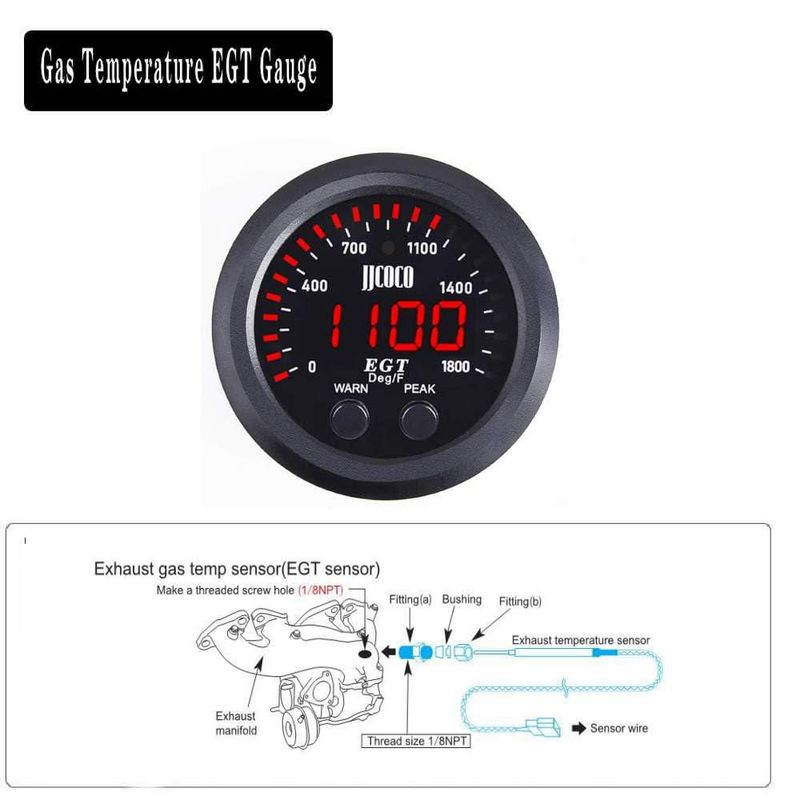 Kit de Medidor de Temperatura de Gases de Escape (EGT) ZHSYMX 52 mm con Pantalla LED Digital