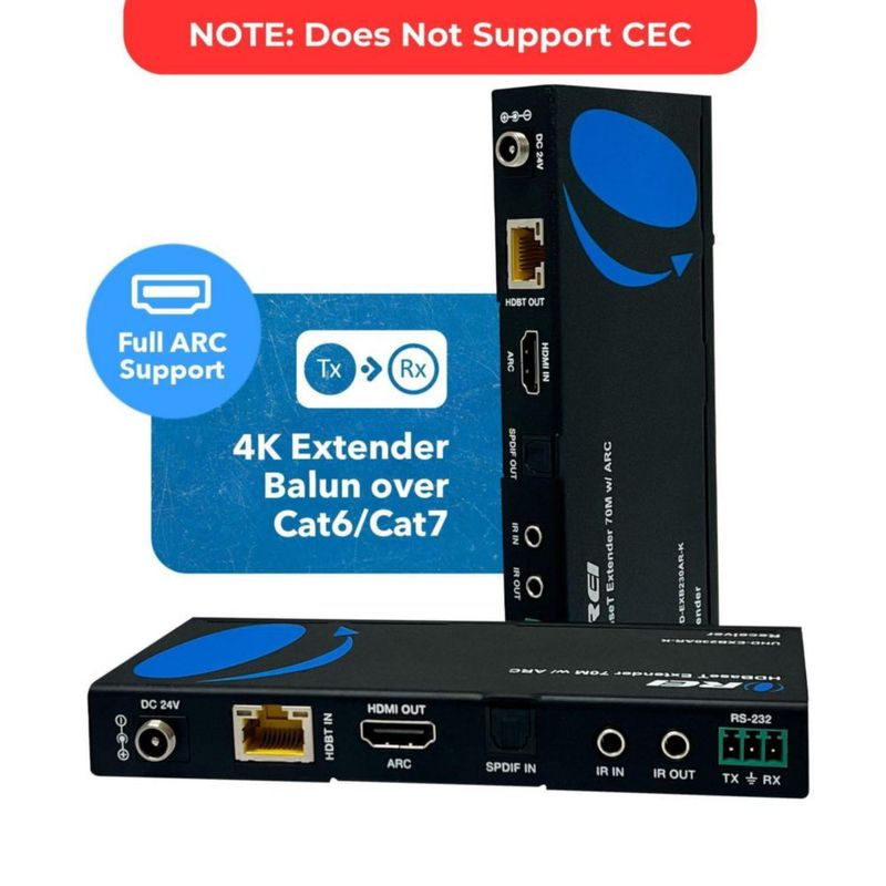 OREI Extensor HDMI Cat7 70 m (230 pies) HDBaseT 4K2K@60Hz IR bidireccional HDR ARC PoC