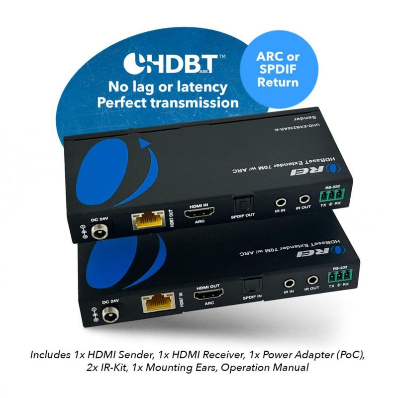 OREI Extensor HDMI Cat7 70 m (230 pies) HDBaseT 4K2K@60Hz IR bidireccional HDR ARC PoC