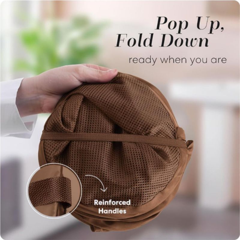 Cesto de ropa plegable de malla con bolsillo lateral