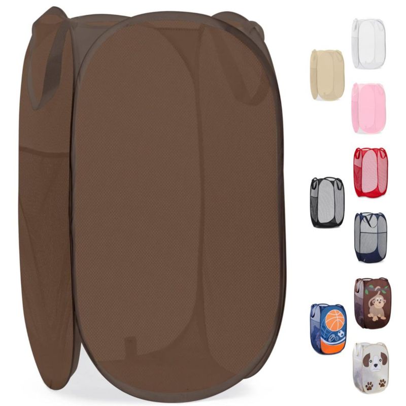 Cesto de ropa plegable de malla con bolsillo lateral