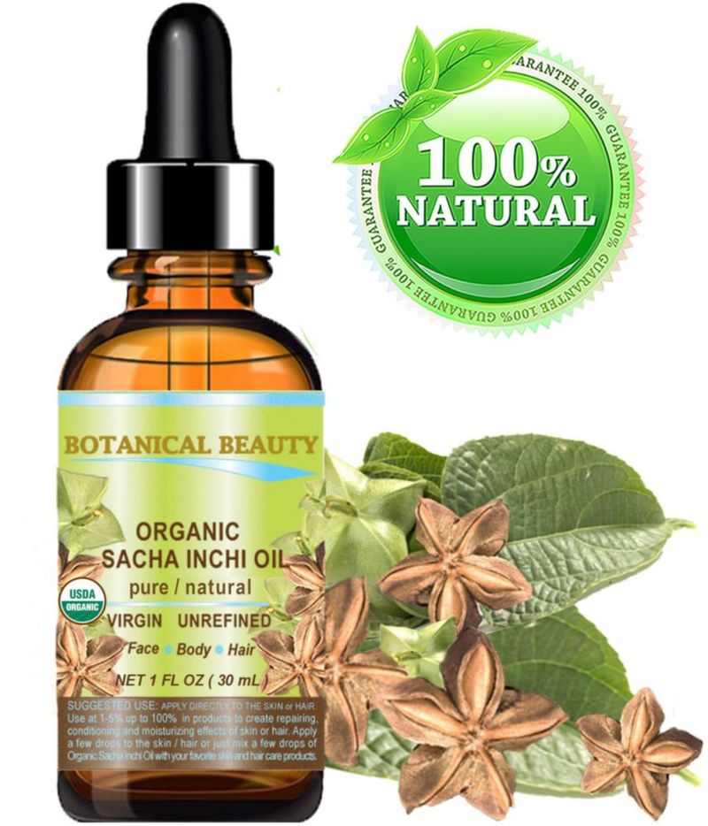 Aceite Orgánico de Sacha Inchi Botanical Beauty 100 % Natural Puro Virgen No Refinado Prensado en Frío Portador Certificado Orgánico para Cara Piel