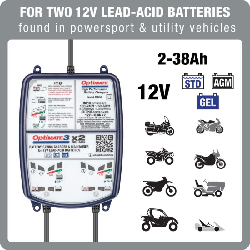 Cargador de baterías OptiMate TM-451 2×12 V 08 A