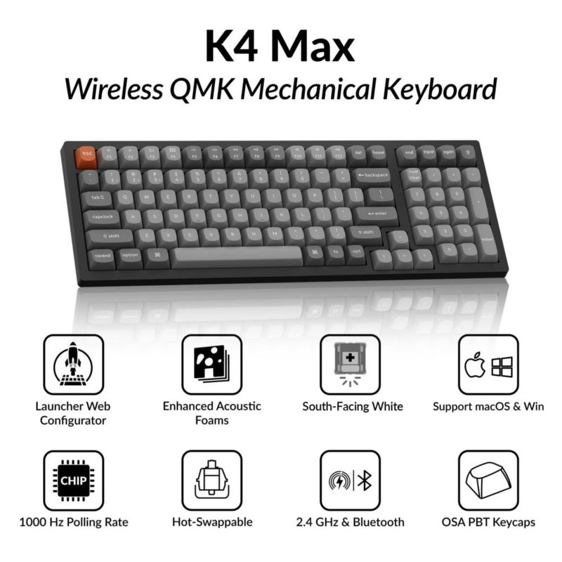 Teclado Mecánico Inalámbrico Keychron K4 Max con distribución 96% y QMK