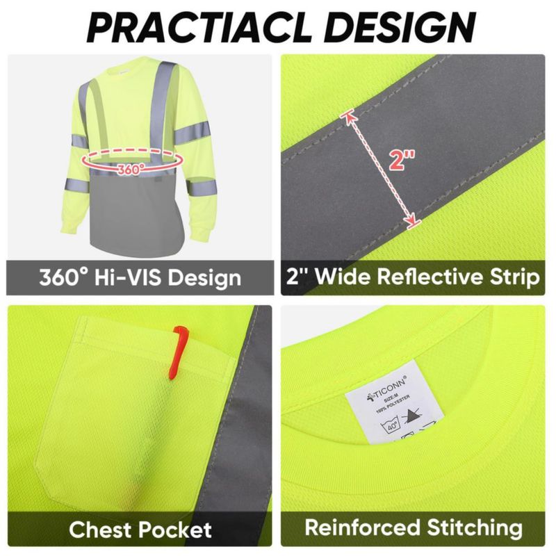 Camisa de Alta Visibilidad TICONN L Amarillo y Negro - Pack de 2