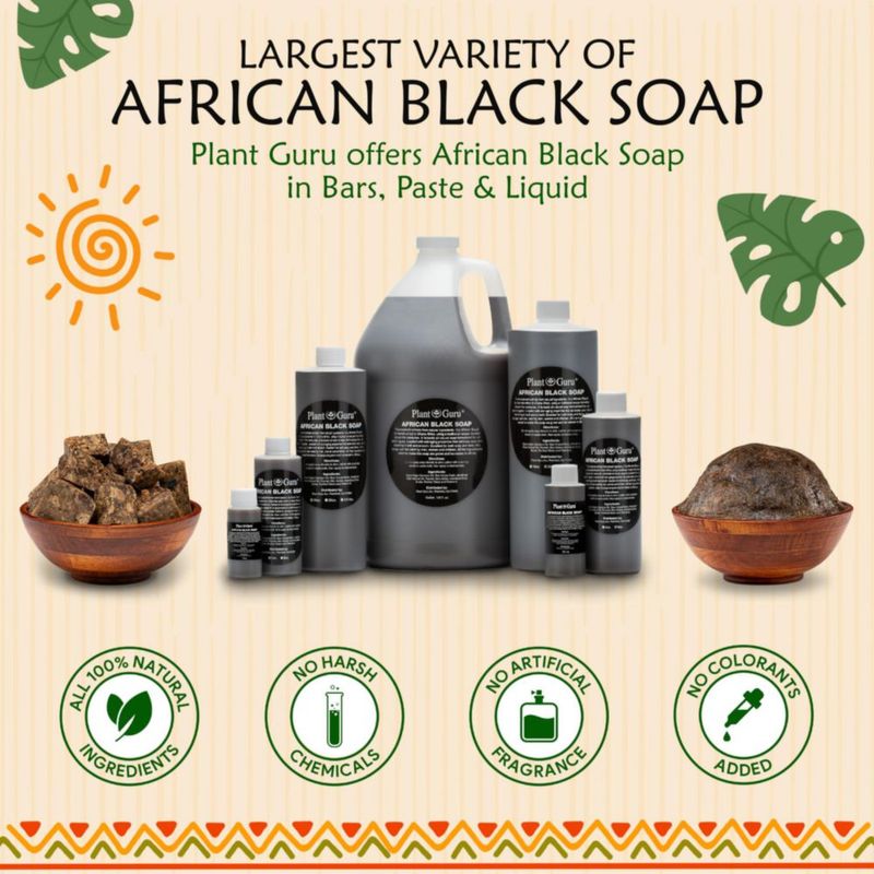 Plant Guru Jabón Negro Africano Crudo 1 lb - Barra de Cuidado Tradicional Puro y Natural para Cara Cuerpo y Cabello | Limpiador Hecho a Mano para Todo