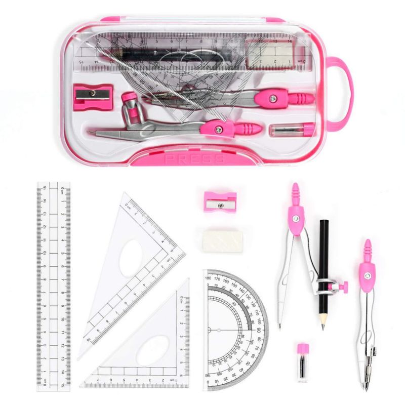 Set de Geometría Unjoo 10 Piezas - Suministros para Estudiantes (Rosa)