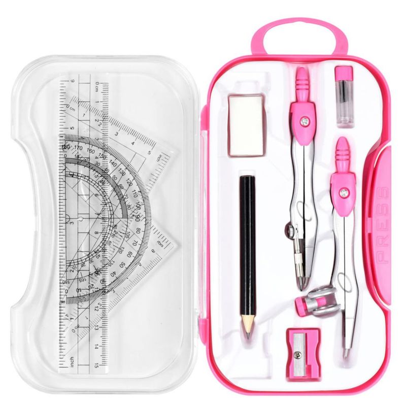 Set de Geometría Unjoo 10 Piezas - Suministros para Estudiantes (Rosa)