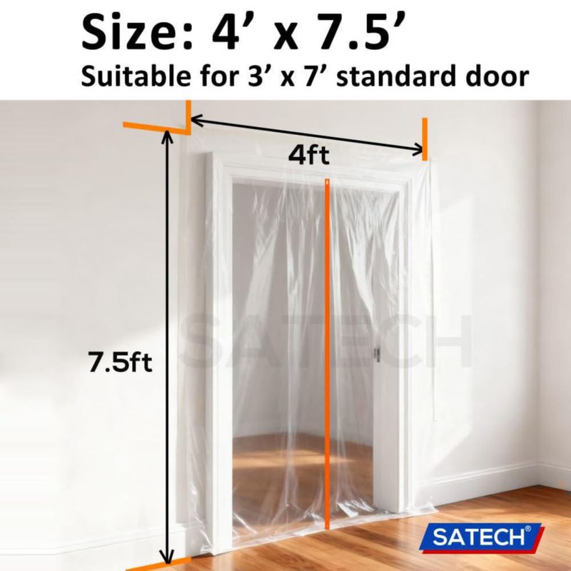 Barrera contra polvo con puerta de cremallera SATECH 122 cm x 229 cm paquete de 2
