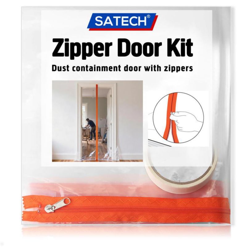 Barrera contra polvo con puerta de cremallera SATECH 122 cm x 229 cm paquete de 2