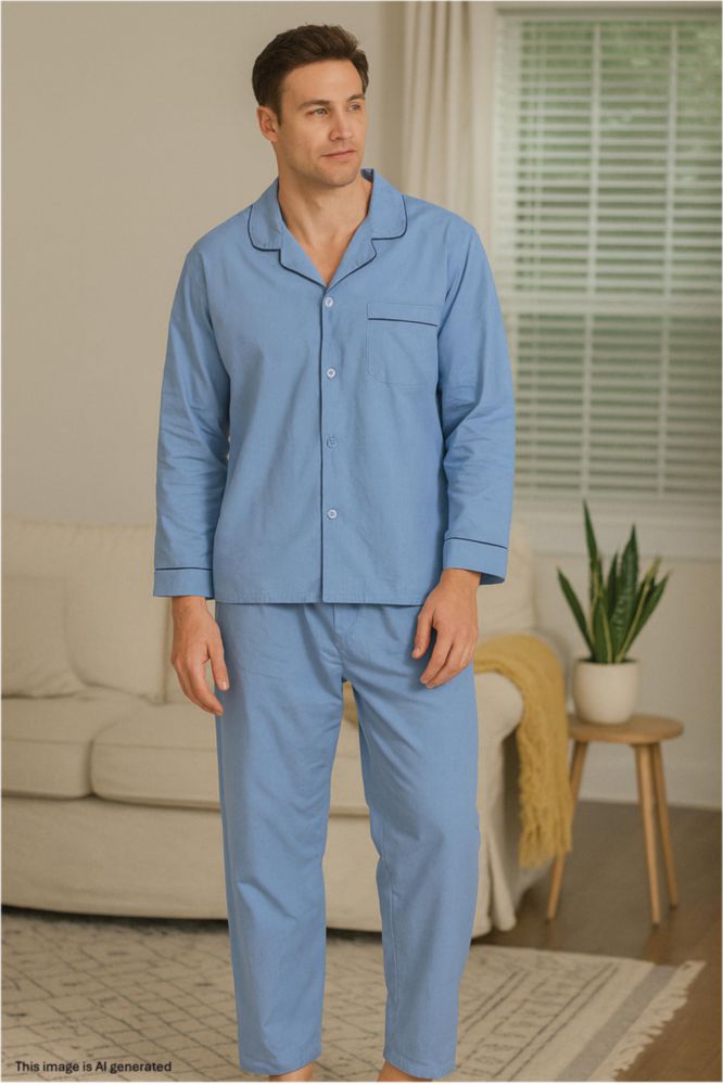 Conjunto de pijama Hanes tejido plano azul medio sólido talla grande