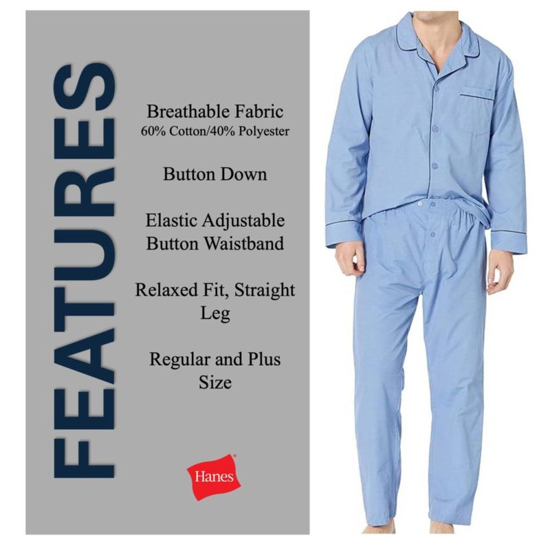 Conjunto de pijama Hanes tejido plano azul medio sólido talla grande