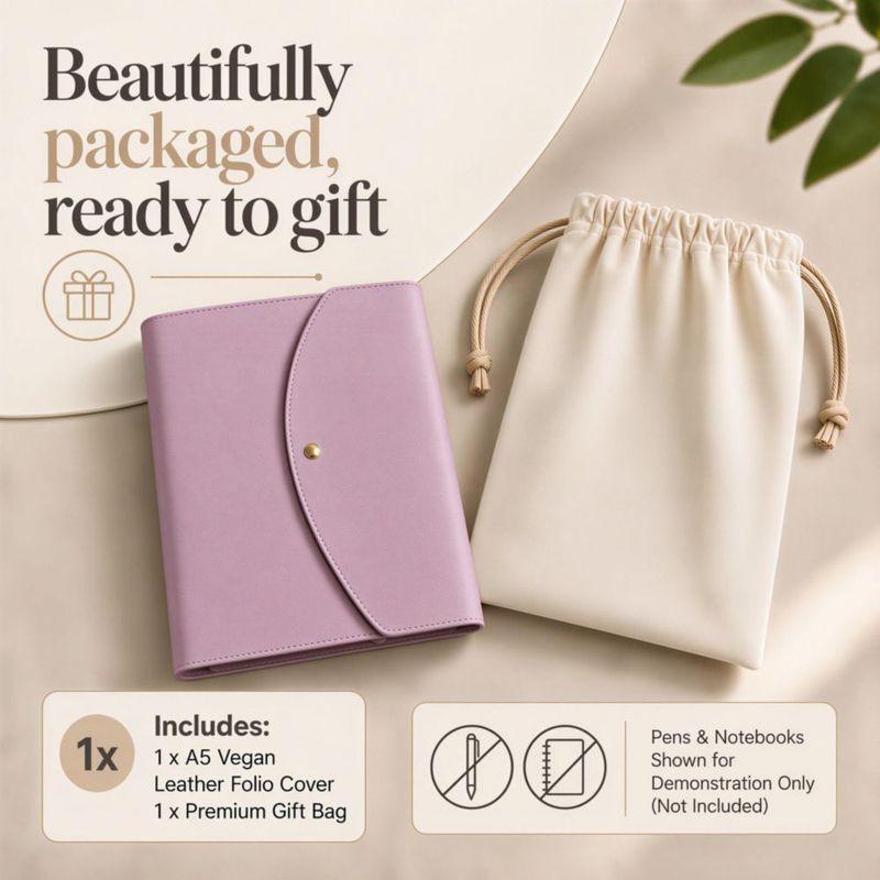 Funda Note Wrap para cuaderno A5 de cuero vegano rosa