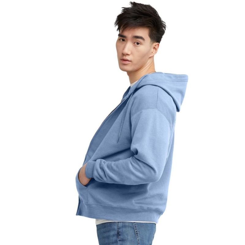 Sudadera con capucha Hanes Full-Zip Eco-Smart para hombre azul claro talla S