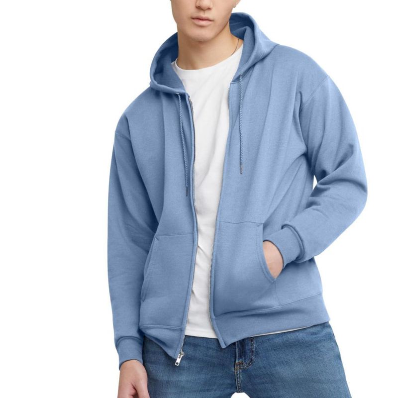 Sudadera con capucha Hanes Full-Zip Eco-Smart para hombre azul claro talla S