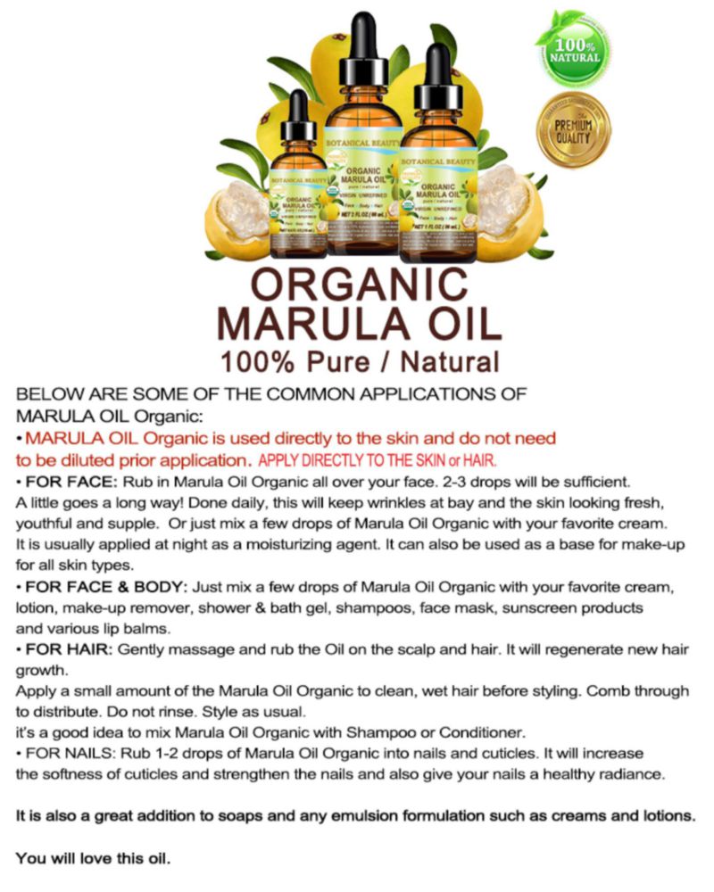 Aceite de Marula Botanical Beauty 60 ml Orgánico para rostro y cabello