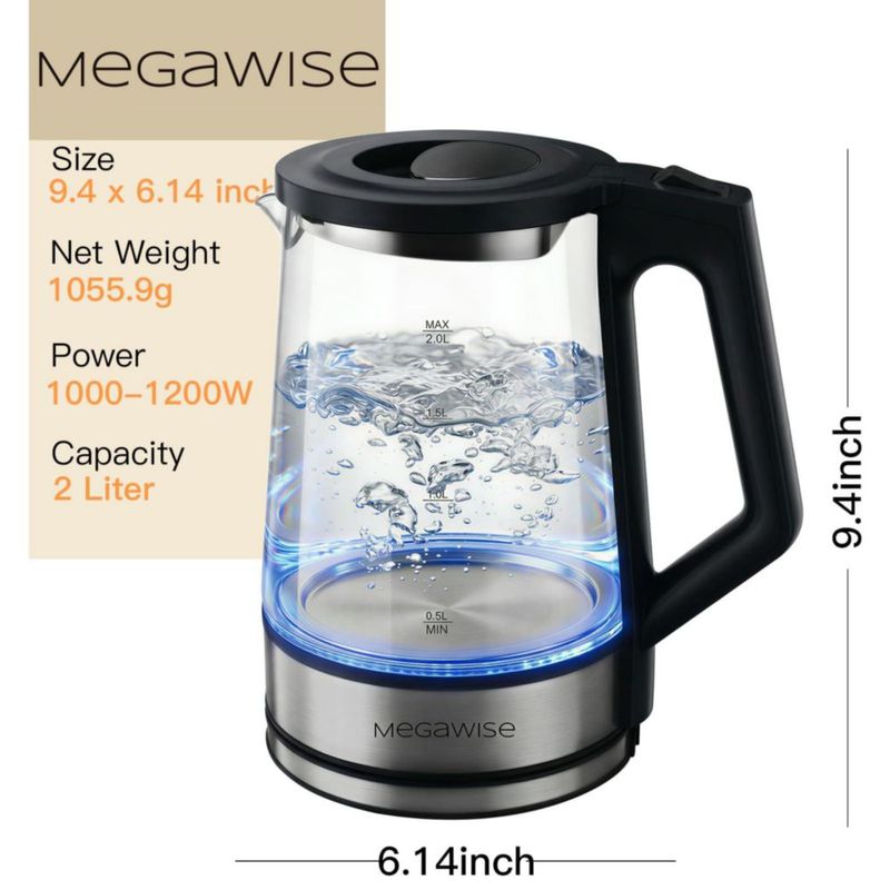Hervidor Eléctrico MEGAWISE 2 L 1000 W con Luz LED