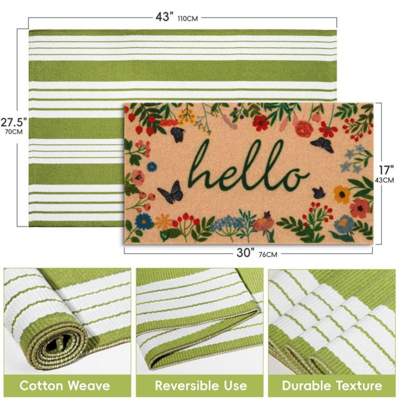 Set de Felpudos TIKIRUGI 2 Piezas Primavera Floral "Hola"