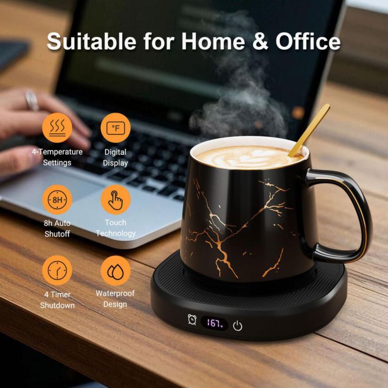 Calentador de tazas LOUTYTUO 400 ml con patrón marmoleado y apagado automático