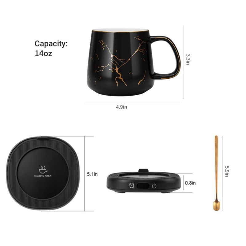 Calentador de tazas LOUTYTUO 400 ml con patrón marmoleado y apagado automático
