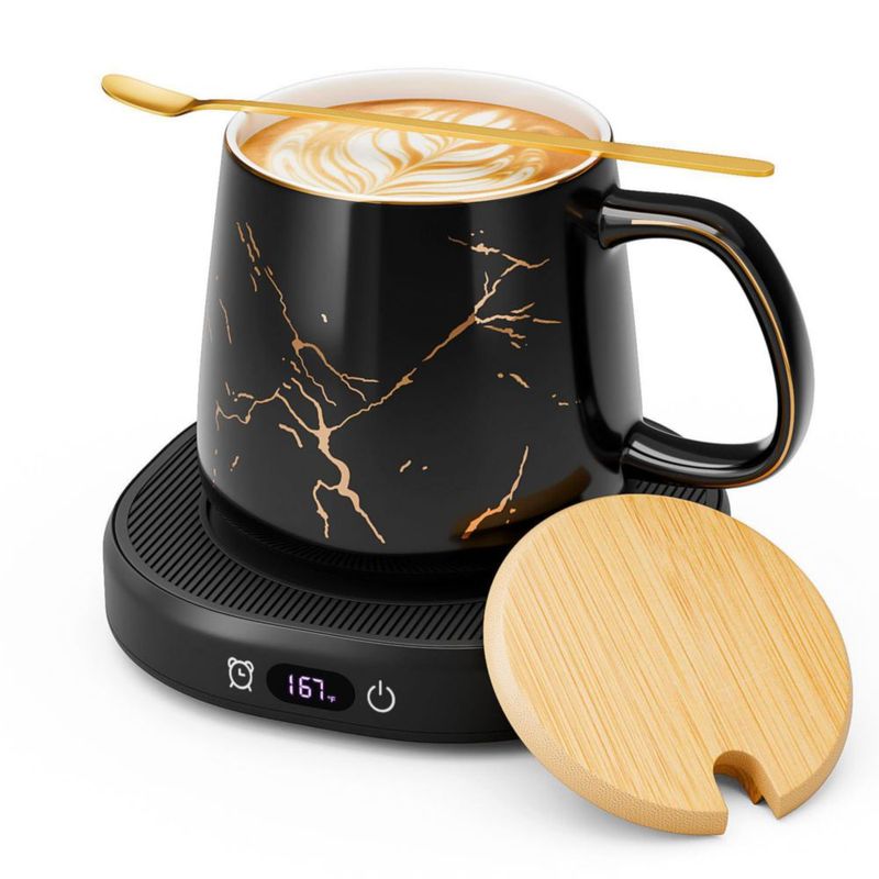 Calentador de tazas LOUTYTUO 400 ml con patrón marmoleado y apagado automático