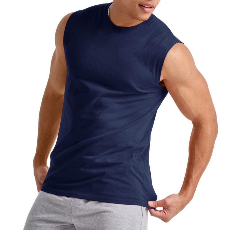 Camiseta sin mangas Hanes 3 unidades algodón azul marino deportivo