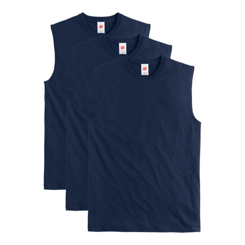 Camiseta sin mangas Hanes 3 unidades algodón azul marino deportivo