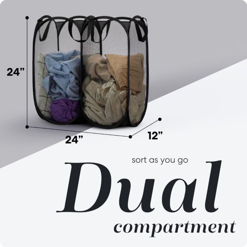 Cesto de ropa doble plegable Handy Laundry 2 compartimentos de malla negro