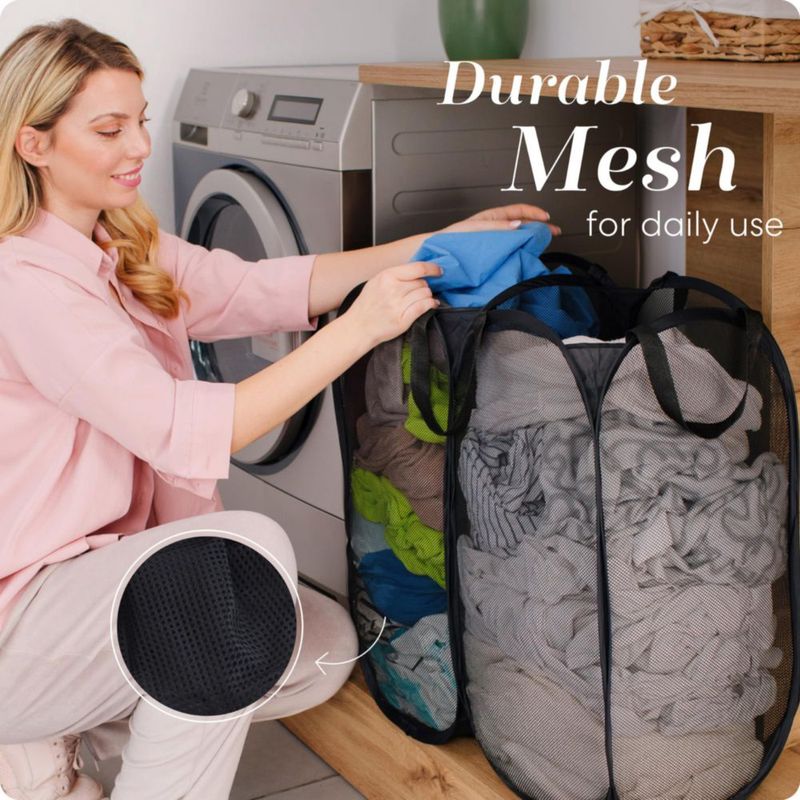 Cesto de ropa doble plegable Handy Laundry 2 compartimentos de malla negro